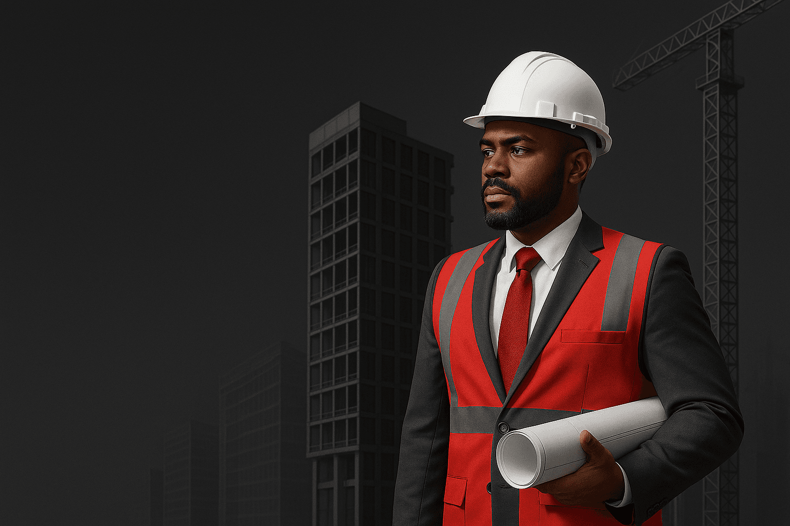 Construction professional with architectural plans